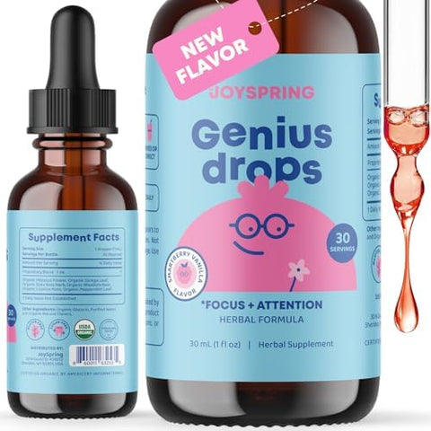 JoySpring Magnesium Citrate Liquid and Magnesium Glycinate and Genius Drops Smartberry Vanilla for Kids