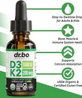 Vitamin D3 K2 Liquid Drops Organic D3K2 Vitamin D3 K2 Drops Liquid Supplement MCT Oil for Adults and Kids Calcium Absorption Strong Bones Vit D and K 5000 IU Supplements Vitamins D + K MK7 1 Fl Oz