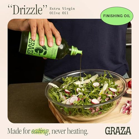 Graza Drizzle Extra Virgin Olive Oil, Finishing Oil - High Polyphenol Early Harvest EVOO Finishing Oil in a Glass Bottle - Single Origin Olive Oils from Spain - 16.9 Fl Oz (500ml)