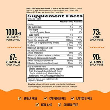 Airborne 1000Mg Vitamin C With Zinc Effervescent Tablets Immune Support Supplement With Powerful Antioxidants Vitamins A C & E 20 Fizzy Drink Tablets Zesty Orange Flavor