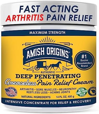 Amish Origins Arthritis Pain Relief Cream 3.5 Oz Maximum Strength Deep Penetrating For Joint Muscle Knee Back Feet Hand Ankle Aches 1 Pack