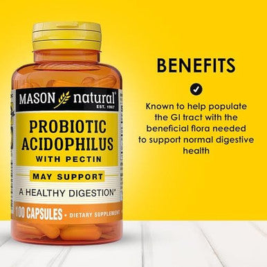 Mason Natural Probiotic Acidophilus 150 Day Supply Supports Regularity And Normal Digestion With Pectin & Calcium 100 Capsules (Pack Of 3)