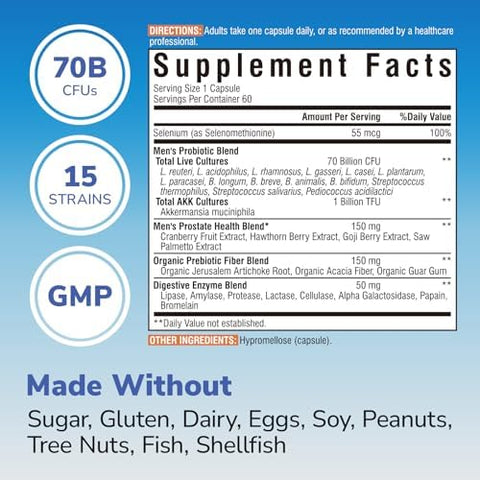 10 in 1 Magnesium Complex 120 Vegan Capsules and Probiotics for Men 70 Billion CFU 15 Strains