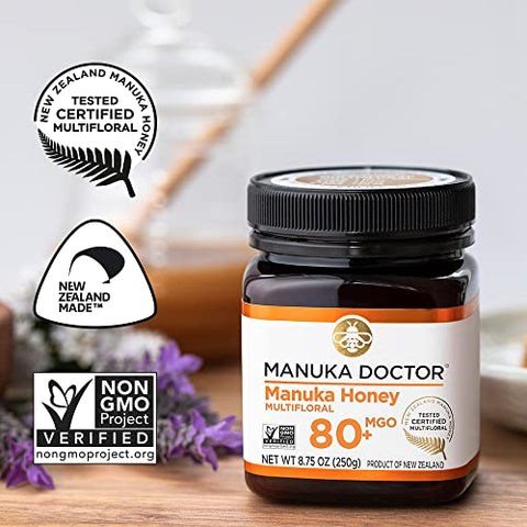 Manuka Doctor - MGO 80+ Manuka Honey Multifloral, 100% Pure New Zealand Honey. Certified. Guaranteed. Raw. Non-GMO (8.75oz)
