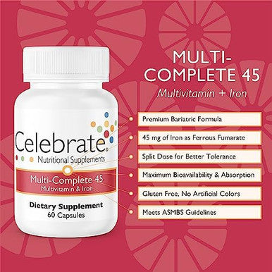 Celebrate Vitamins Bariatric Bundle ÃƒÂ¢Ã¢â€šÂ¬Ã¢â‚¬Å“ Multi-Complete 45Mg Iron Multivitamin & Balance Probiotic + Prebiotic Capsules, Post-Surgery Nutritional & Digestive Support For Sleeve Gastrectomy & Gastric Bypa