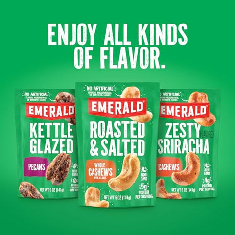 Emerald Nuts Salt and Pepper Seasoned Cashews (1Pack) 5 Oz Resealable Bag Kosher Certified NonGMO Contains No Artificial Preservatives Flavors or Synthetic Colors