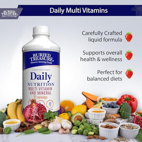 Buried Treasure Daily Nutrition Liquid Multivitamin And Mineral Supplement With Trace Minerals Superfoods Vitamin A Bcomplex C D E Methylfolate Biotin Magnesium Zinc Resveratrol 32 Serv