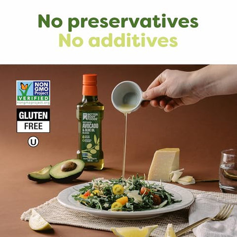 BetterBody Foods Refined Avocado Olive Oil 50/50 Blend, Non-GMO Cooking Oil, Gluten Free, Kosher, Frying, Baking, 500 mL, 16.9 Fl Oz
