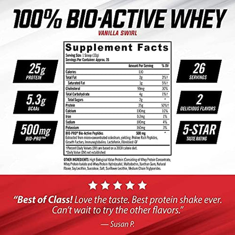 Isatori Bio-Active Whey Protein Powder - Vanilla Swirl (30 Servings) & Isatori Classic Blender Bottle (Clear Bottle With Red Top)