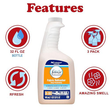 Febreze Professional Fabric Refresher Spray 3 Pack Deep Penetrating Eliminates Odors With Light Fresh Scent For All Fabrics Upholstery Bedding And More 32 Oz Each