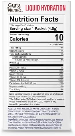 Gurunanda Hydramate Sugar Electrolyte Powder " Watermelon Flavor Electrolyte Drink With Vitamins B & C For Dehydration Exercise & Energy Nongmo 48 Count