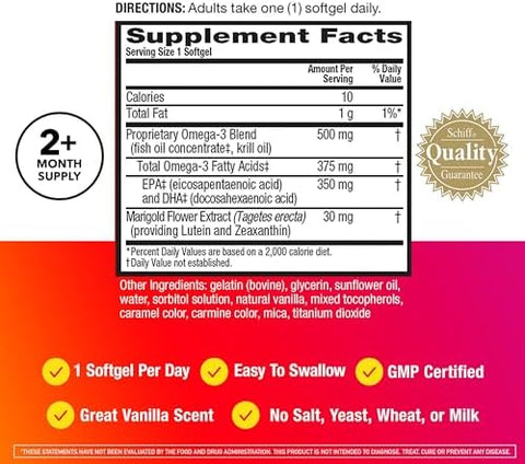 Megared Omega3 Blend Total Body + Refresh 500Mg Softgels (65 Count In A Bottle) Easily Absorbed Krill Oil To Support Your Heart Joints Brain & Eyes