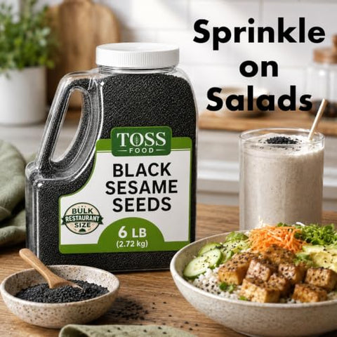 Black Sesame Seeds, 6 Lbs - Raw Unhulled Black Sesame Seed,Perfect for Stir-Fries and Coating for Meat and Fish Salad, Soup, Noodle & Sushi Topping Keto Nutty Flavor