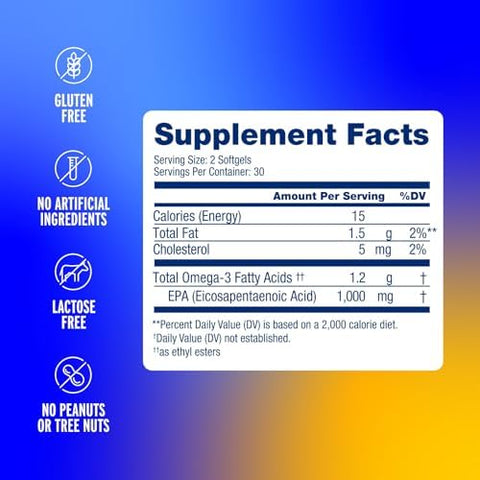Oceanblue Essentials Mood Food Omega3 Triple Strength Fish Oil 1000Mg Epa For Mood Support Burpless Mini Softgels Heart Health Nongmo (60 Count)