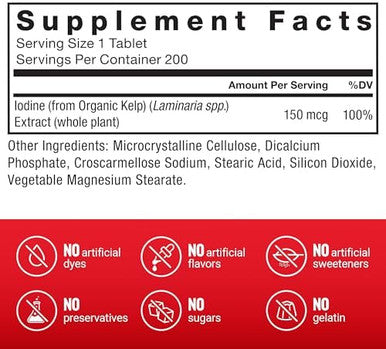 Force Factor Kelp For Iodine From Organic Kelp To Support Thyroid Health Strengthen Immunity And Digestion Vegan No Gelatin Nongmo 150Mcg 200 Tablets