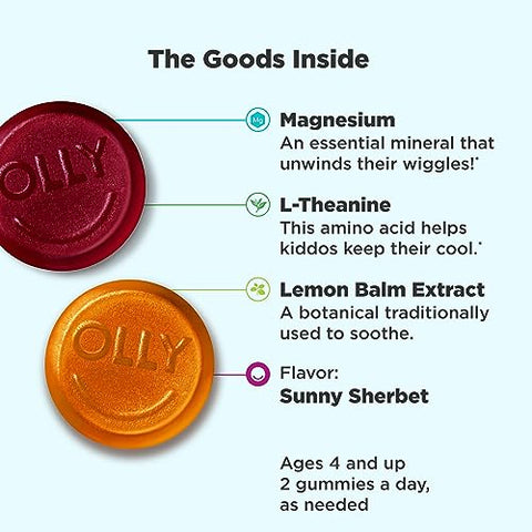 Olly Kids Chillax Magnesium Gummies Plus L-Theanine Lemon Balm & Hello Happy Gummy Worms Mood Balance Support Vitamin D Saffron Adult Chewable Supplement Tropical Zing 60 Count