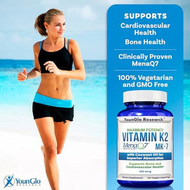 Younglo Research Vitamin K2 Mk7 (Menaq7) 100 Mcg W/Coconut Oil For Superior Absorption Dietary Health Supplement 120 Vegan Liquid Capsules To Support Bone Strength & Density For Adults Women & Men