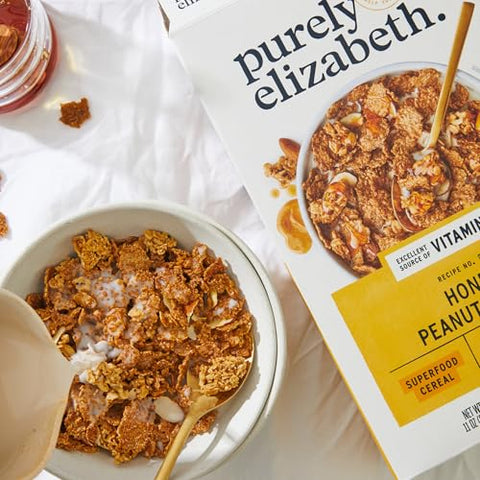 Purely Elizabeth, Honey Peanut Butter, Superfood Cereal with Vitamin D (1 Box, 11oz), 6g Fiber (Pack of 2)