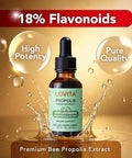 LOVITA Bee Propolis Liquid Extract 30 Day Supply 5:1 Resin Drops with 18% Bioflavonoids Alcohol Free Antioxidant Immune Support and Throat Soothing Gluten Free Non GMO