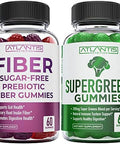 Atlantis Nutrition Sugar Prebiotic Fiber Gummies For Adults 2-Pack (120 Gummies) + Supergreens 60 Gummies
