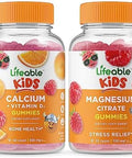 Lifeable Calcium With Vitamin D Kids + Magnesium Kids Gummies Bundle Great Tasting Vitamin Supplement Gluten Gmo Chewable Gummy