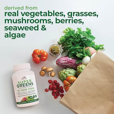 Country Farms Super Greens Vegicaps 32 Super Foods Whole Food Supplement Greens Fruit Vegetables Mushrooms & Probiotics Rich In Antioxidants & Phytonutrients 60 Count 30 Servings