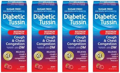 Diabetic Tussin Dm Maximum Strength Cough Medicine With Chest Congestion Relief 8 Fl Oz Liquid Cough Syrup Safe For Diabetics Berry Flavored (Pack Of 3)