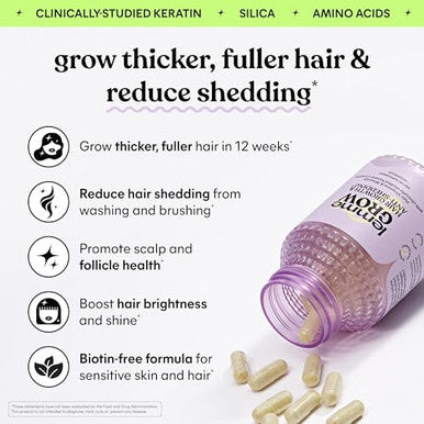 Lemme Grow Hair Growth Supplement For Women Clinically Proven Keratin Complex For Visibly Thicker Hair And Scalp Coverage Reduced Shedding Nourish Thinning Hair 1 Month Supply