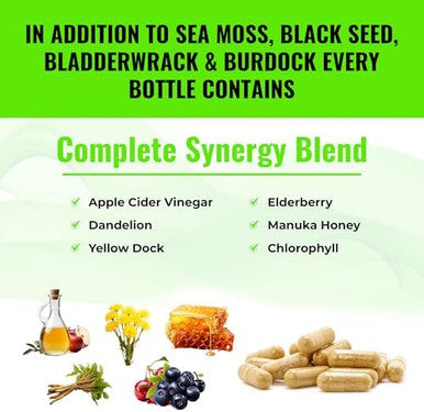 4000Mg Sea Moss Supplement Blend With Black Seed Oil 2000Mg Ashwagandha 1200Mg Turmeric 1000Mg Bladderwrack 1500Mg, Burdock 1000Mg & Vitamin C & D3 With Elderberry Manuka Dandelion Yellow Dock Iodine