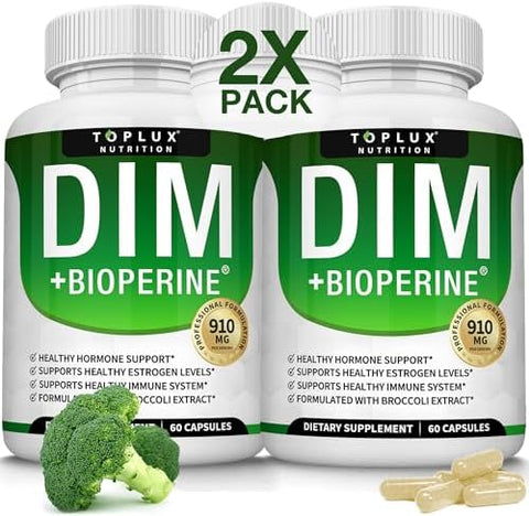Toplux Dim Supplement 910 Mg Plus Bioperine Complex Diindolylmethane To Support Hormone Balance And Estrogen Metabolism Helps With Menopause Acne Pcos Better Skin Bodybuilding For Men Women 60 Capsules