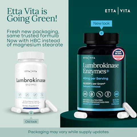 Etta Vita Potent Lumbrokinase Supplement 40Mg/Serving (Max Activity - 800000 Units) - Lumbrokinase Enzymes Capsules For Energy Support Digestion Detox Cognition & Gut Health - Similar To Nattokinase