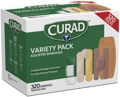 Curad Bulk Variety Pack Assorted Bandages Flex-Fabric Waterproof Plastic Knuckle Heavy Duty Bandages (320Count)