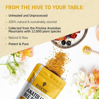 Bee And You Bee Pollen Granules, 16Oz (1Lb) Bag, 100% Pure, Natural Supplement, Antioxidants, Proteins, Vitamins, Amino Acids, For Adults, Women, Men