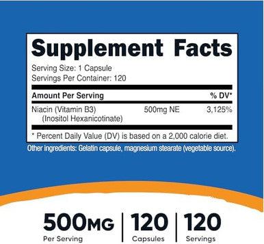 Nutricost Niacin (Flush) Inositol Hexanicotinate 500Mg 120 Capsules Vitamin B3