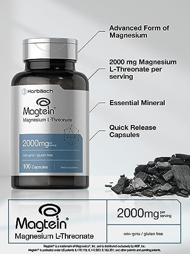 Horbaach Magtein Magnesium LThreonate 2000mg Supplement 100 Capsules for Men and Women NonGMO and Gluten Free