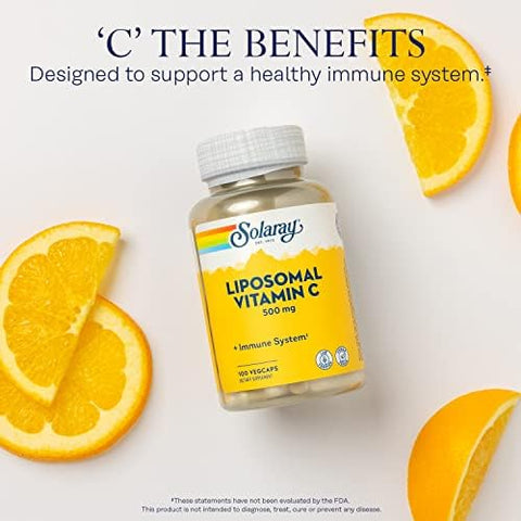 SOLARAY Liposomal Vitamin C 500mg Enhanced Absorption Vitamin C Liposomal Blend with Fatty Acids Antioxidant and Immune Support Supplement Vegan 60Day 100 Servings 100 VegCaps