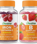 Lifeable Iron With Vitamin C + B Complex Gummies Bundle Great Tasting Vitamin Supplement Gluten Gmo Chewable Gummy