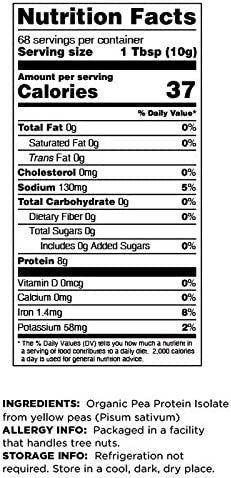 Terrasoul Superfoods Organic Pea Protein Unflavored Smooth Texture 1.5 Pounds