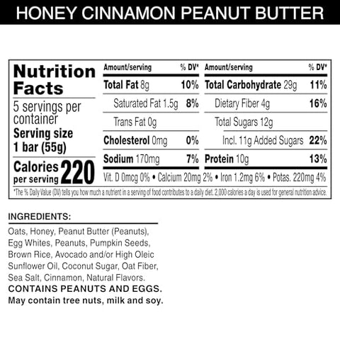 RXBAR Nut Butter and Oat Protein Bars, Protein Snacks, Snack Bars, Honey Cinnamon Peanut Butter, 9.7oz Box (5 Count)