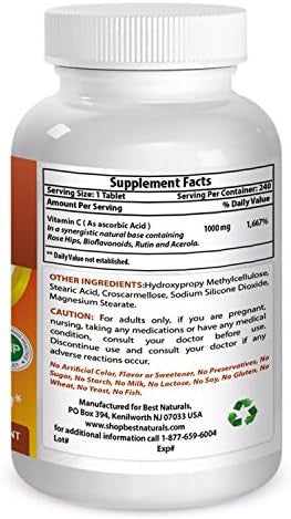 Best Naturals Vitamin C 1000 Mg Tablets With Rose Hips Berry 240 Count (Pack Of 1)