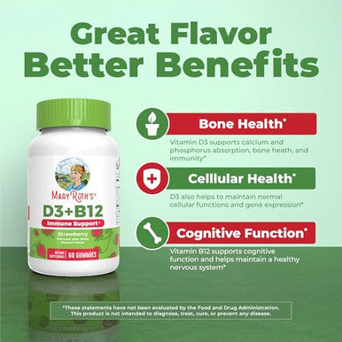 Maryruth's Vitamin D3 + B For Ages 4+ 12 Gummies