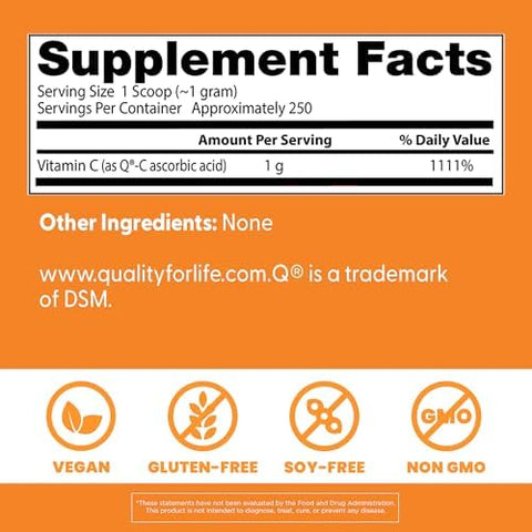 DoctorS Best Vitamin C Powder With QC Healthy Immune System Brain Eyes Heart And Circulation Joints Sourced From Scotland 250G 8.8 Ounce