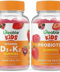 Lifeable Vitamin D3 + Vitamin K2 Kids + Probiotic 2 Billion Cfu Kids Gummies Bundle Great Tasting Vitamin Supplement Gluten Gmo Chewable Gummy