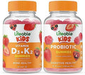 Lifeable Vitamin D3 + Vitamin K2 Kids + Probiotic 2 Billion Cfu Kids Gummies Bundle Great Tasting Vitamin Supplement Gluten Gmo Chewable Gummy