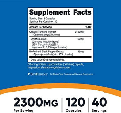 Nutricost Turmeric Curcumin Pills (3 Pack) With Bioperine And 95% Curcuminoids 2300Mg 120 Capsules Veggie Capsules 767Mg Per Cap 40 Servings Gluten Nongmo