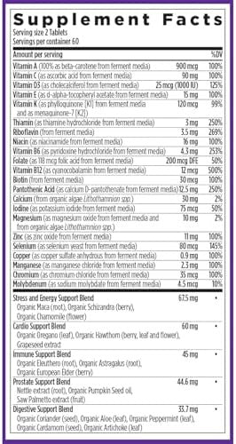 Chapter Men'S Multivitamin Advanced Formula For Stress, Brain, Immune, Heart & Energy Support, Higher Levels Of Whole-Food Fermented Essential Nutrients For Men + Selenium + B Vitamins, 120 Ct