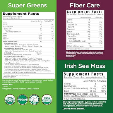Country Farms Super Greens Natural & Fiber Gummies With Bonus Sea Moss Tincture Natural Energy Support Digestive Health Supports Regularity Bundle Pack