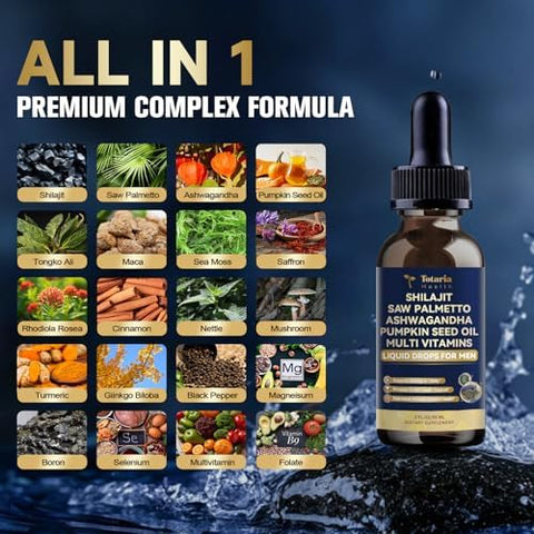 Shilajit Liquid Drops with Saw PalmettoAshwagandhaPumpkin Seed OilSea MossMultivitamin Shilajit for Men Support Prostate Health and HairEnergy and lmmune Function 2FL Pineapple Flavor