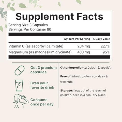 Micro Ingredients Pure Magnesium Glycinate 400Mg Per Serving 240 Capsules Chelated Mineral Supplements With Elemental Form Non-Gmo Filler Free