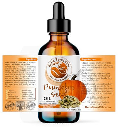 Bella Terra Oils - Organic Pumpkin Seed Oil 4Oz - A Rendezvous With Organic Pumpkin'S Nutritional Delight Abundant In Vitamin C & E The Epitome Of Skin Purity